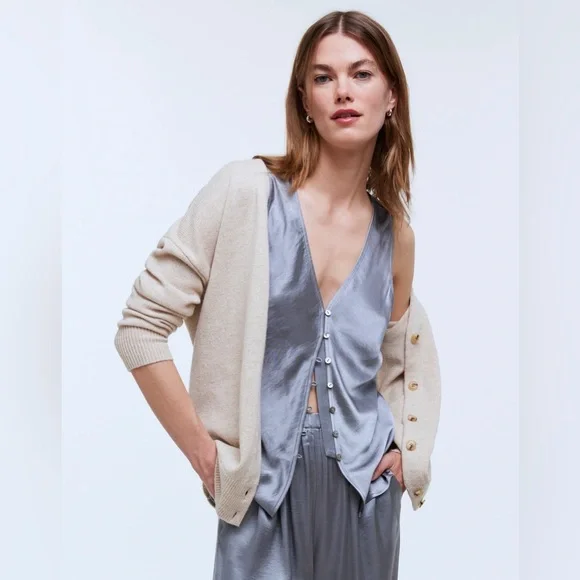 Madewell Dusk Grey Satin Vest Top Matching Set Sizes 12 and L - Picture 2 of 13